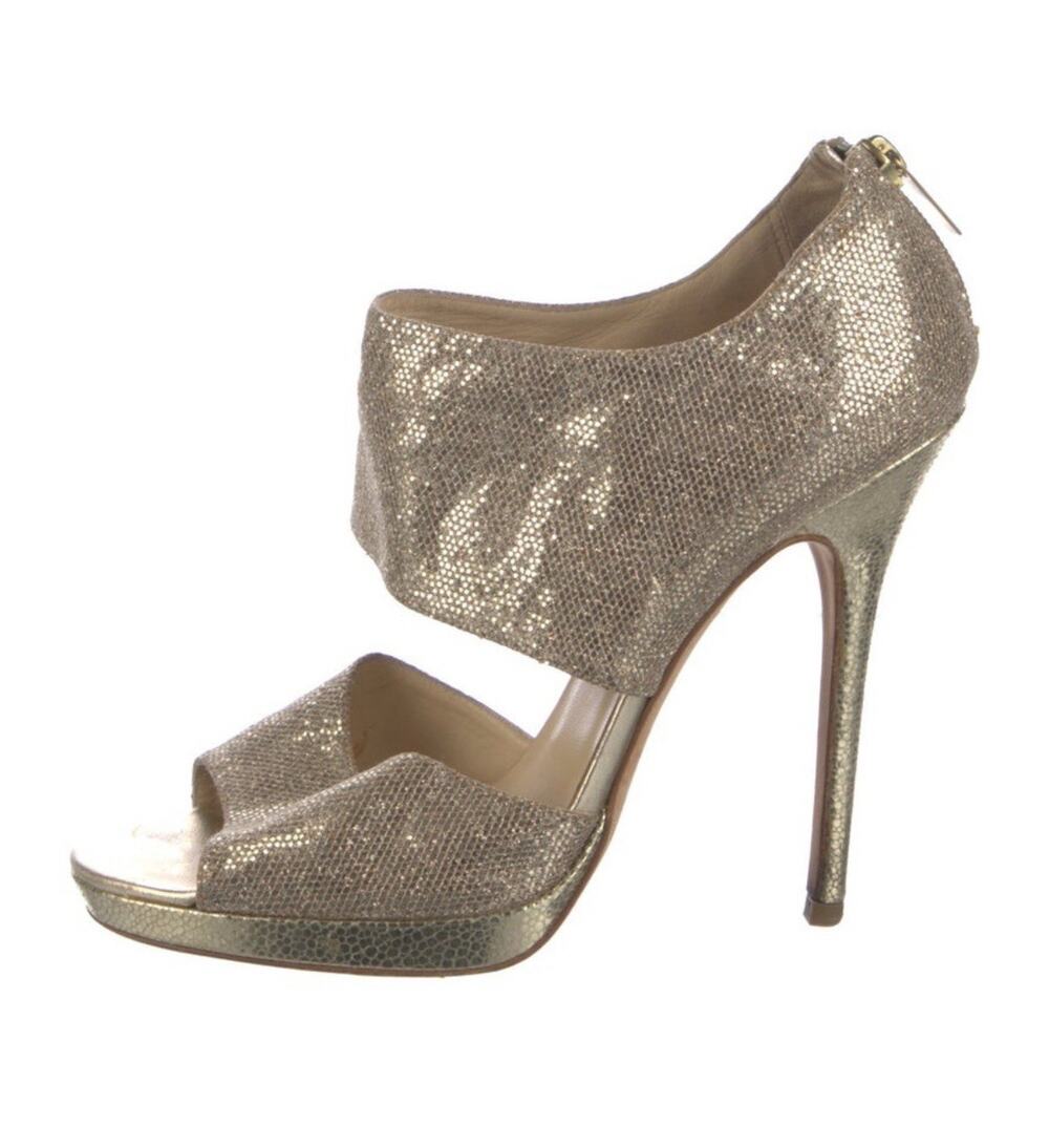 Jimmy Choo Gold Glitter Stiletto Platform Sandals Shoes Size EU 39